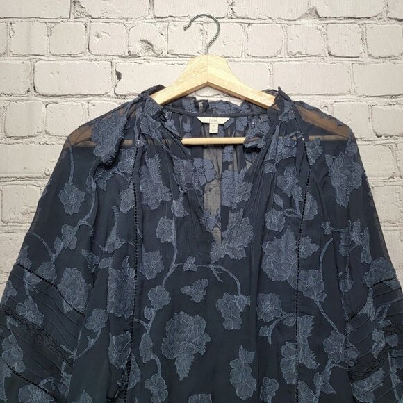 Joie Chaylse Floral Embroidery Lace Trim Blouse In Deep Sea Size XS - Picture 2 of 14